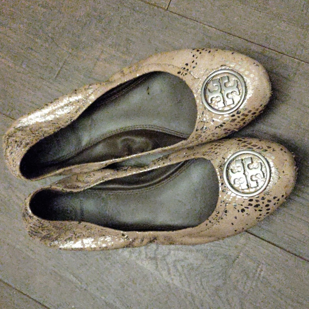 Tory Burch "Heidi" Metallic Leather Flats